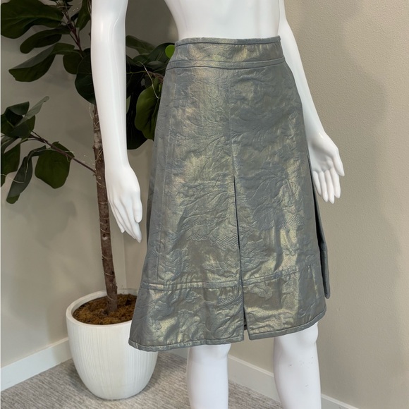 Charles Nolan Floral Jacquard Gold Metallic Coated A-Line Pleated Skirt Size 4 - Picture 5 of 12